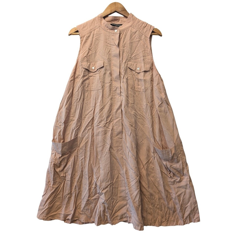 Sharagano Women 16W Pink Lyocell Sleeveless Button Front Utility Midi Dress